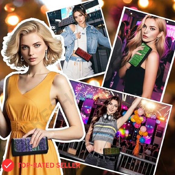 LED Light Up Clutch Purse Rechargeable Holographic Evening Bag Chain Strap - Picture 3 of 7